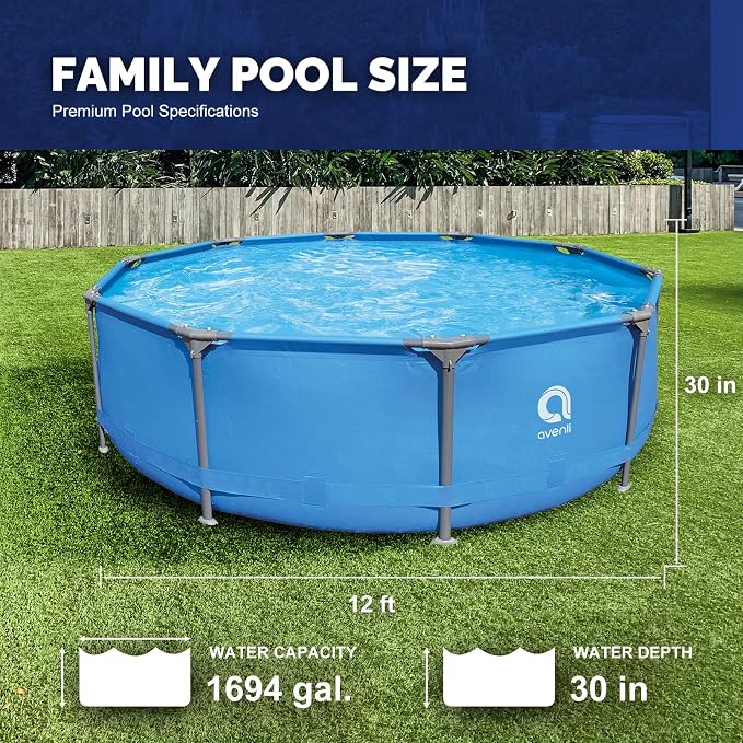 DIMAR GARDEN 12ft x 30in Above Ground Swimming Pool,Outdoor Steel Frame Round Swimming Pool,Easy Set Pool