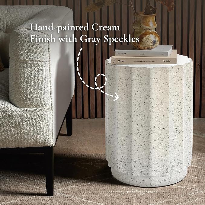 LuxenHome Outdoor Side Table, 18 Inch Cement End Tables for Patio, Garden Small Accent Decorative Stool, Tree Stump Stool Plant Stand Drum Table