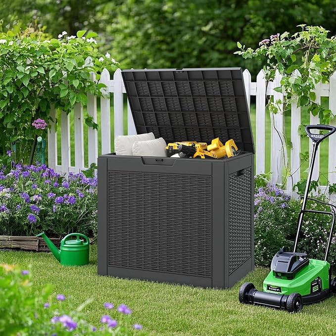 36 Gallon Outdoor Storage Box Resin Deck Box,Waterproof Package Delivery and Storage Box,Furniture Side Table for Patio Furniture Cushions Pool Accessories Porch Garden Tools,Black