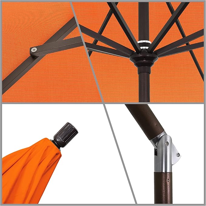 California Umbrella 9' Round Aluminum Market Umbrella, Crank Lift, Collar Tilt, Bronze Pole, Sunbrella Spectrum Cilantro