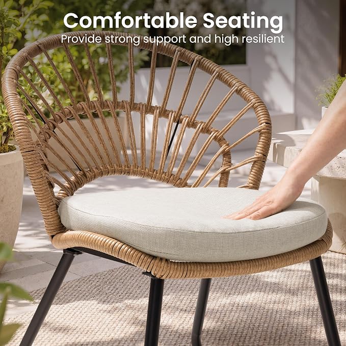 9 Piece Aluminum Square Patio Dining Set with Rattan Outdoor Chairs | 56.9" Large Outdoor Dining Table with Umbrella Hole, 8 Shell Shaped Rattan Patio Chairs with Beige Cushions for Garden Deck