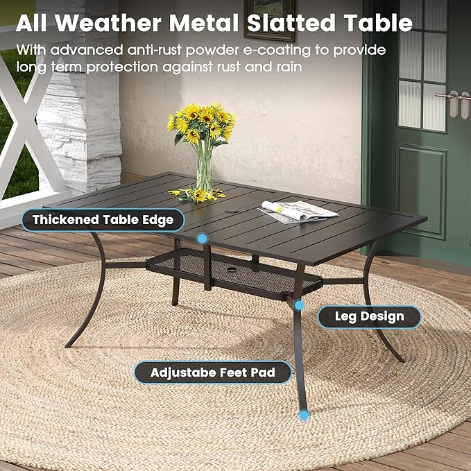 DIFY 7 Pieces Patio Dining Set for 6, Patio Furniture Includes Grey Stackable Sling Outdoor Chairs and 59.2" Rectangle Metal Black Table