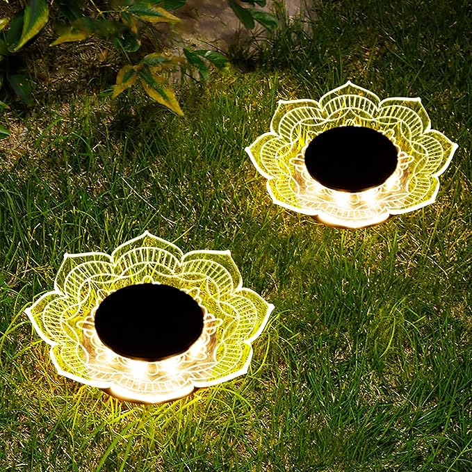 Roming Solar Ground Lights Outdoor Waterproof 2-in-1 Floor & Wall Lights Acrylic Shell 10 LED High Efficiency Monocrystalline Solar Panel Landscape Lighting Warm White 3 Pack
