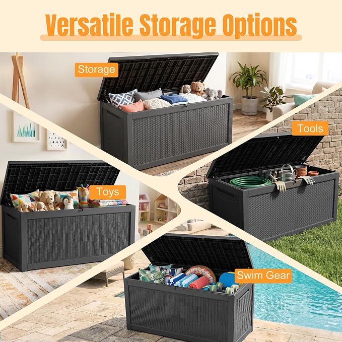 Outdoor Storage Box,320 Gallon Resin Deck Box,Waterproof & UV Resistant Lockable Package Delivery Bin,Toy Cabinet for Indoor & Outdoor