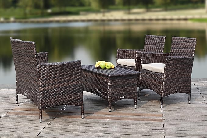 Safavieh Outdoor Collection Figueroa Brown and Sand 4-Piece Patio Set