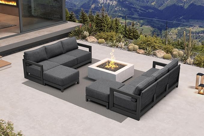 PURPLE LEAF Patio Furniture Set L-Shaped Outdoor Couch with 9.6" Thick Cushion and Soft Pillows 8 Piece Outdoor Sectional Sofas with Ottoman Modern Outdoor Conversation Sets for Yard Porch Deck, Grey