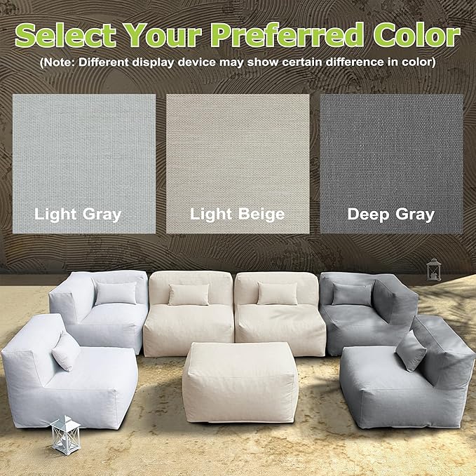 Patio Furniture Set Bean Bag 7 Pieces Outdoor Chairs Sectional Conversation Patio Set Daybed Furniture Outdoor Sofa Couch High Density Foam Filling Modern Comfy Patio Couch, Dark Gray