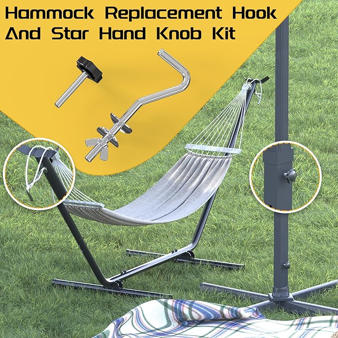 Replacement Hammock Hooks & Hand Knobs Kit 8 Pcs, Heavy Duty Hooks Fit 3/8" Diameter 1-1/4 to 2" Long Hole, M8 x 40mm Star Hand Knobs, Hammock Combo Hooks Kit for Garden Patio Home