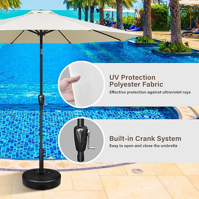 HealSmart 9ft Patio Umbrella with Push Button Tilt/Crank, Outdoor Table Market Yard Umbrella with 8 Sturdy Ribs for Garden, Backyard, Deck, Pool, Beige