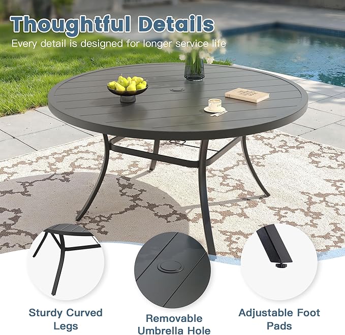 DIFY 11 Pieces Outdoor Patio Dining Set for 10, 60" Black Round Metal Dining Table and 10 Grey Stackable Sling Dining Chairs, Outdoor Table and Chairs for Lawn Garden Backyard Deck