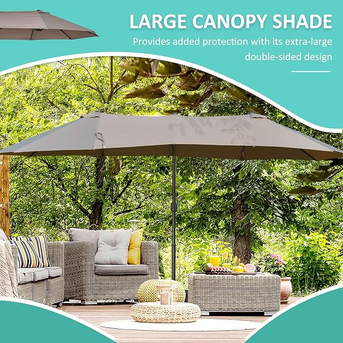 GOWE 14ft Patio Umbrella Double-Sided Outdoor Market Extra Large Umbrella with Crank, Cross Base for Deck, Lawn, Backyard and Pool, Brown