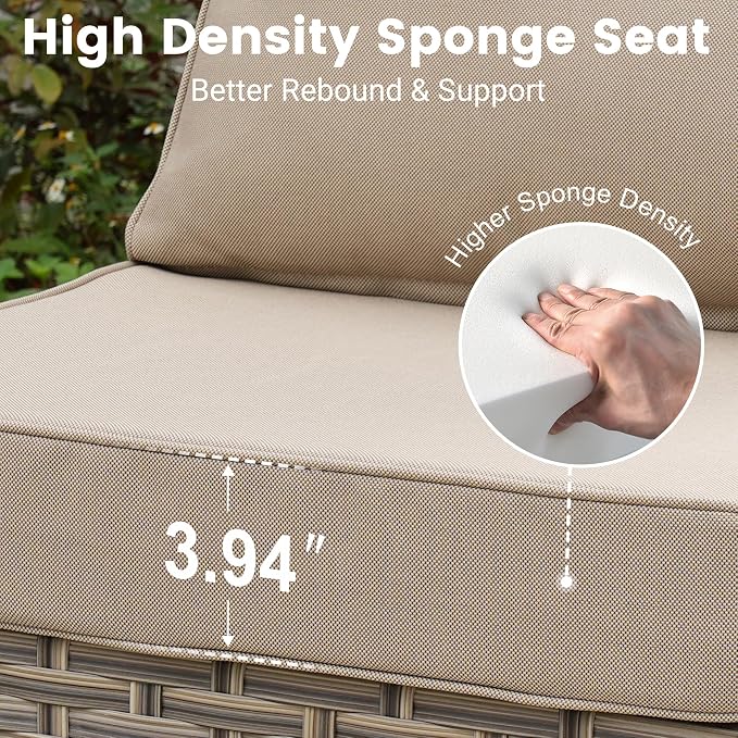 8 Pieces Wicker Patio Furniture Set,Outdoor Sectional Sofa with Swivel Chairs Coffee Table,Outside Deep Seat Rattan Couch Conversation Set,Beige