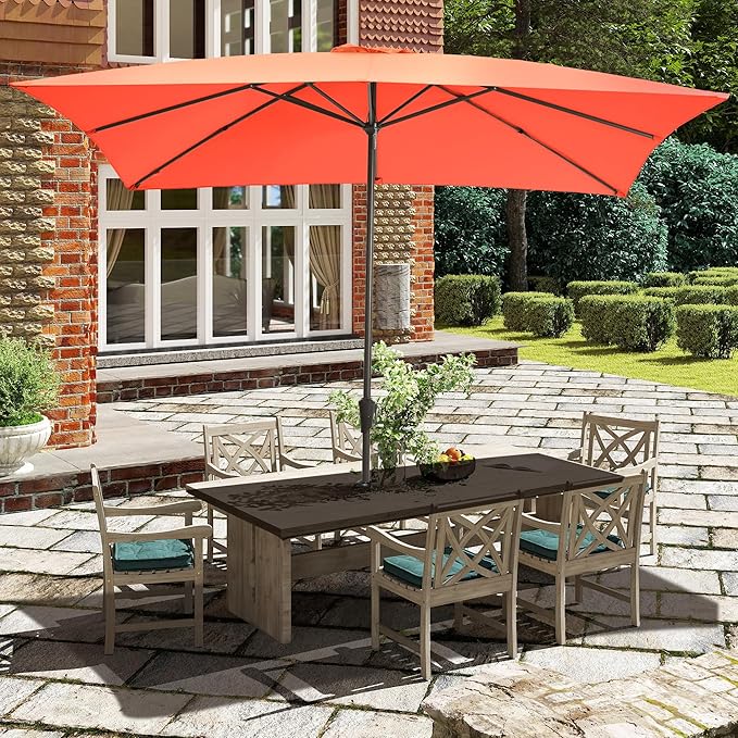 Ayge 8x10FT Large Rectangular Patio Umbrella Outdoor Table Umbrella w/Crank Rectangle Market Umbrella UV Protection for Garden, Deck,Lawn,Yard & Pool,Orange