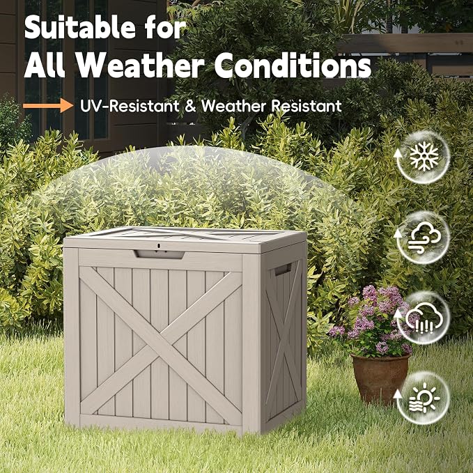 LubanNese Outdoor Storage Box, Waterproof Deck Box, Outdoor Patio Storage Bin, Weatherproof (Grey, 35 Gallon)