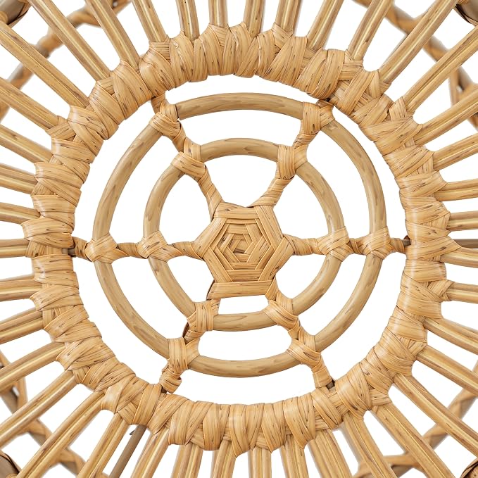 Side Table-Bohemian Faux Rattan Weave Accent Table for Indoor Outdoor Use, Handcrafted Round Side Table for Living Room, Patio, Garden,Light Brown Color