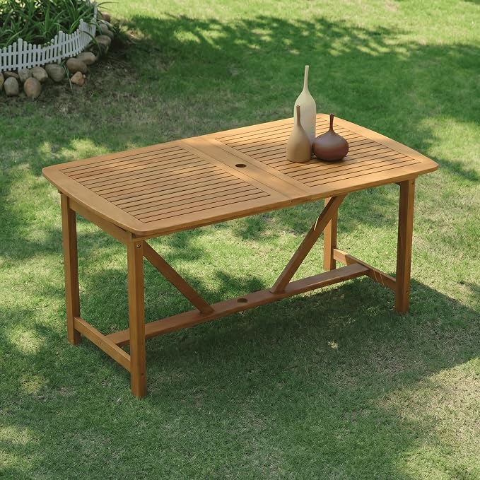 NTC Flexa Extendable Outdoor Dining Table, 63"–94.5" Solid Wood Patio Table for Patio Dining Sets with Umbrella Hole, Seats 6–10, Weather Resistant, Easy Assembly, Natural