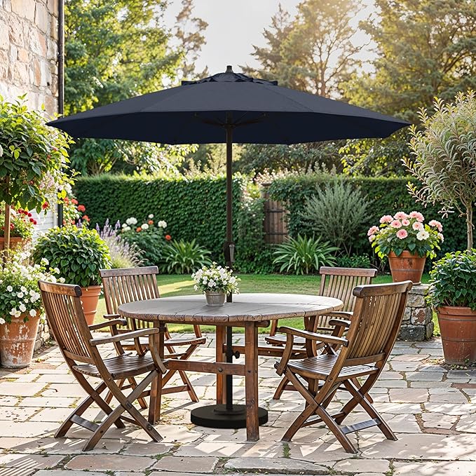 California Umbrella 12-Year Protection 7.5-Ft Outdoor Patio Umbrella, Sunbrella Fade-Resistant Fabric, Auto-Tilt, Heavy Duty Aluminum Frame, 8 Reinforced Ribs for Pool or Deck, Bronze Pole, Navy Blue