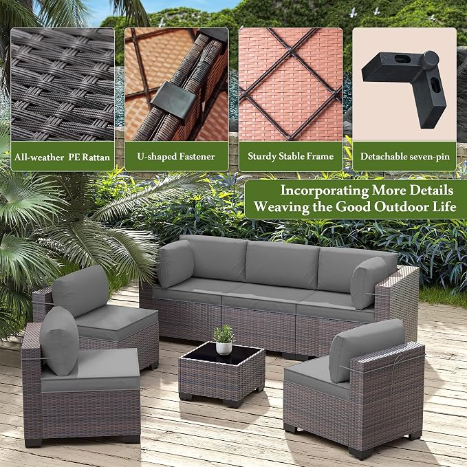 13 Pieces Outdoor Patio Furniture Set,Outdoor Sectional Furniture with 43" 55000 BTU Gas Propane Fire Pit Table,PE Rattan Wicker Patio Conversation Set,Swivel Rocking Chairs Set,Grey