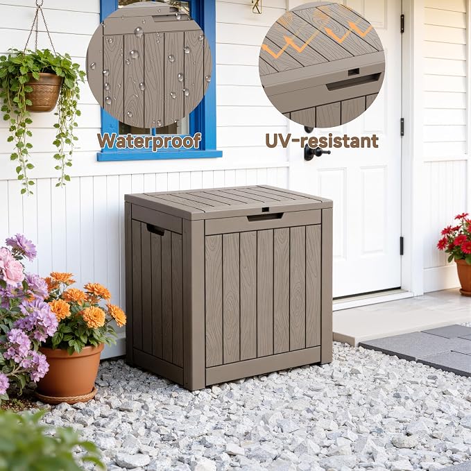 EasyUp 35 Gallon Outdoor Storage Box, Outdoor Deck Boxes for Garden Tools Equipment,Cushions and Patio Storage, Resin and Lockable,Easy to Install(Grey)