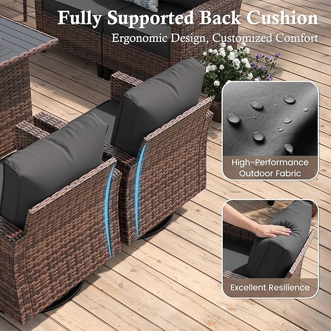 Amopatio Patio Furniture Set, 5-Piece Wicker Outdoor Sectional Sofa with Swivel Rocker Chairs, Rattan Conversation Set with Storage Coffee Table and Waterproof Cover for Backyard, Brown/Grey