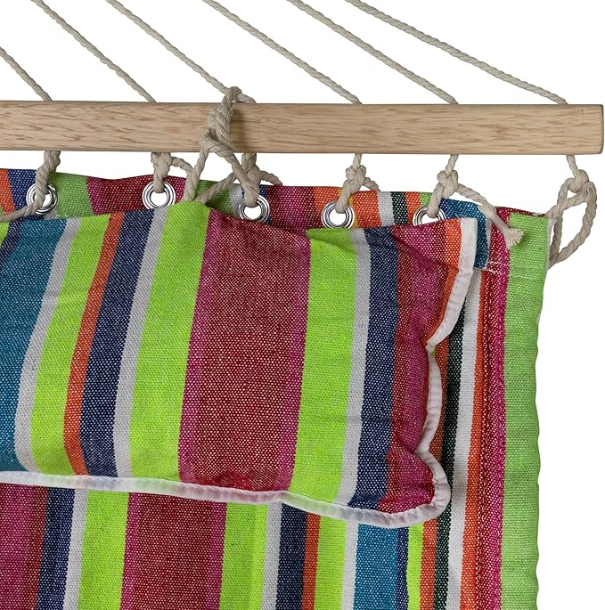 Striped Quilted Two Person Double Hammock with Pillow - 9' x 55" - Multicolor
