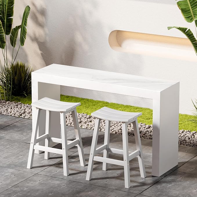 Stoog All-Weather Bar Stools Set of 2, 28" Waterproof Outdoor Barstools, Easy to Clean Low Maintenance HIPS Furniture for Bar, Kitchen Counter, Deck & Patio, White