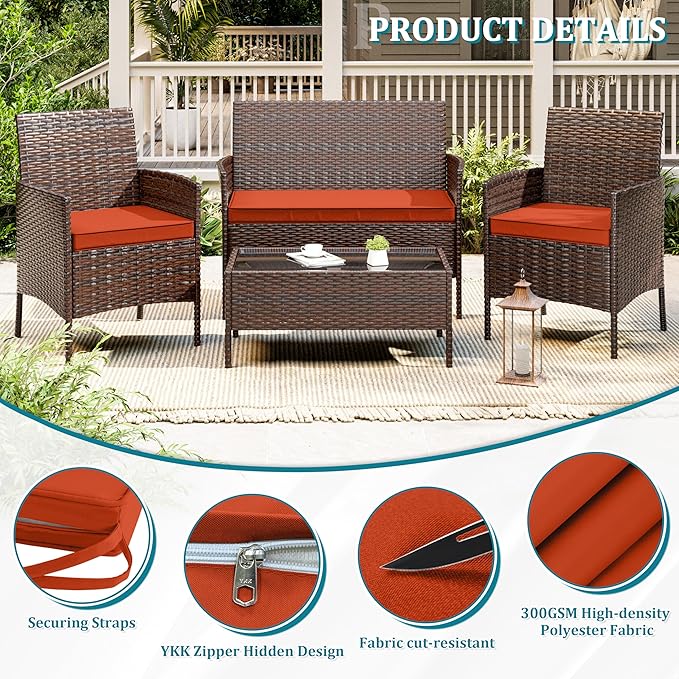 3 Pack of Outdoor Seat Cushion Replacement Set Suitable for 4 Pieces of Wicker Rattan Furniture Terrace Guest Set Sofa Chair (36x18x2, 18x18x2), Only Cover