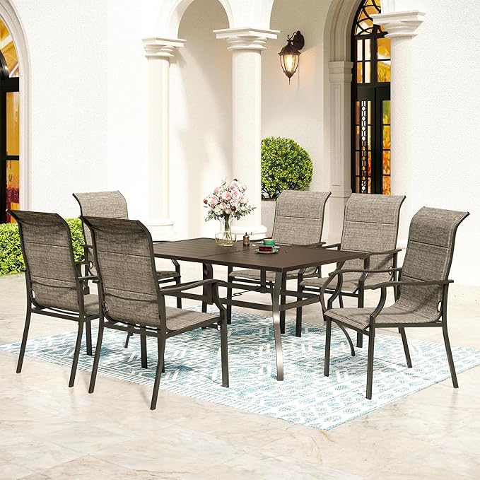 SUNSHINE VALLEY 7 Piece Patio Dining Sets for 6, Outdoor Table and Chairs Set with Patio Dining Table(1.61-2" Hole) and 6 High Back Textilene Patio Dining Chairs, Outdoor Dining Sets for Deck Backyard