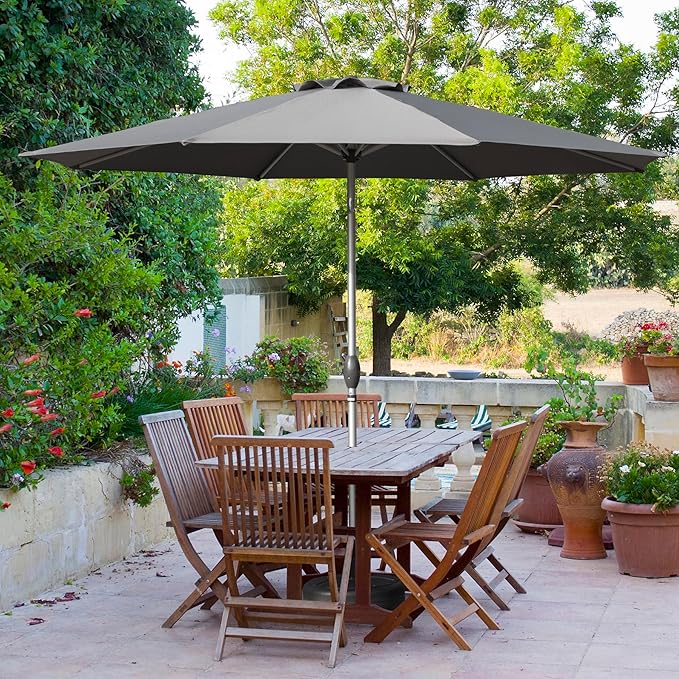 Domi 10FT Patio Umbrella, Outdoor Table Umbrella with Aluminum Pole, UV Protection Waterproof Market Sun Umbrella with Push Button Tilt and Crank for Garden, Deck, Backyard, Pool (Gray)