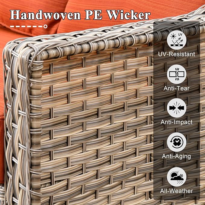 5 Pieces Patio Conversation Set,Wicker Swivel Rocking Chair and Coffee Table,All Weather Rattan Patio Furniture Set for Garden,Backyard,Poolside and Patio,Orange