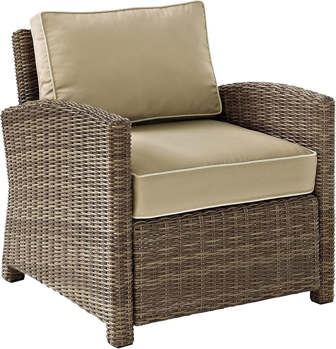 Crosley Furniture Bradenton 5-Piece Outdoor Loveseat Patio Furniture Set, Wicker Conversation Sets for Porch, Brown with Sand Cushions