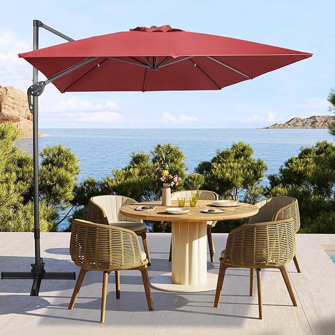 Sunnyglade 10x10Ft Cantilever Patio Umbrella Square 360° Rotation & Integrated Tilting System Offset Umbrella with 8 Sturdy Ribs, Fade-resistant & Waterproof for Garden Backyard Poolside Deck