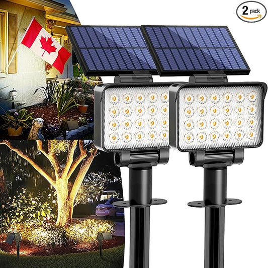 Solar Spot Lights Outdoor Waterproof for Flag, Tree, House, Garden, Yard, 3 Brightness Modes Solar Powered Landscape Spotlights 2 Pack Warm White