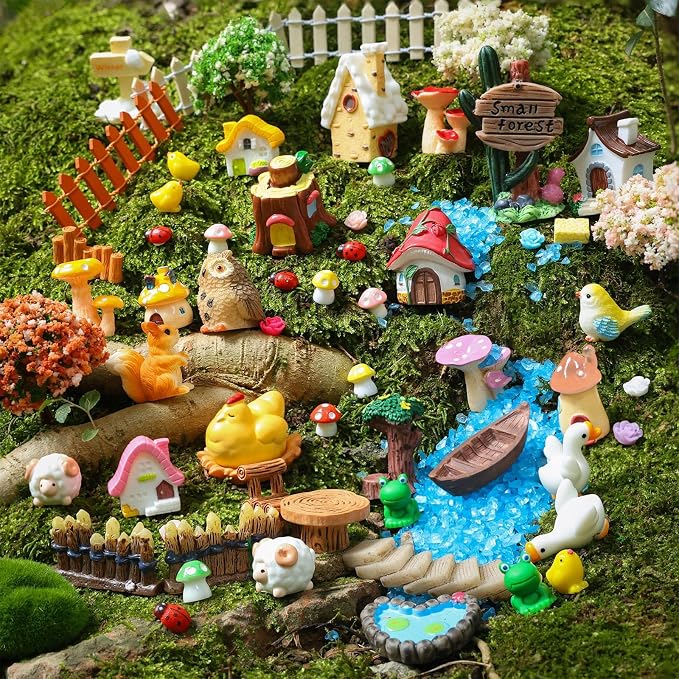 118 PCS Mini Fairy Garden House Accessories Kit Garden Decorations | Tiny Figurines for DIY Micro Landscape Terrarium Succulent Craft Decor Potted Horticulture Ornaments