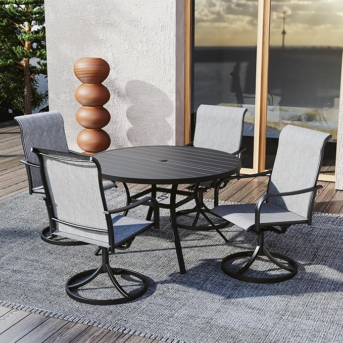 Anmutig 4 Person Patio Table and Chairs Set with High Back Outdoor Swivel Chairs and 48 inch Round Table, All Weather Resistant for Outdoor - Grey Style2