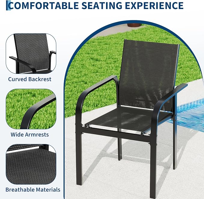 Garvee 7 Piece Patio Dining Set, Outdoor Furniture with 55" Rectangular Iron Table & 6 Textilene Chairs, All Weather Wood-Grain Finish, Suitable for Backyard, Garden, Poolside