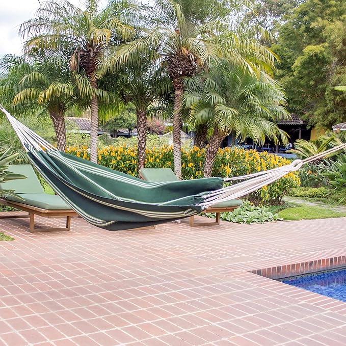NOVICA Sage Green Striped Fabric 1 Person Brazilian Style Hammock, Laurel Green' (Single)