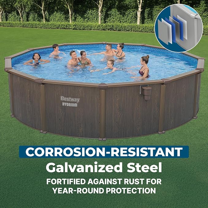 Bestway Hydrium 18' x 52" Above Ground Pool, Round Steel Side Wall Frame Outdoor Swimming Pool Set with Sand Filter Pump, Ladder & Accessories