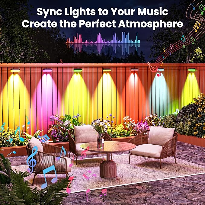 Outdoor Fence Lights, 8 Packs Smart Outdoor Deck Lights RGBCW+IC, with App/Remote Control, Color Changing Lights for Fence, IP67 Waterproof for Backyard Railing Decor (50FT)