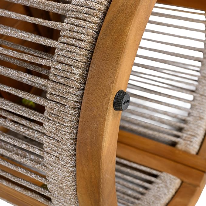 Christopher Knight Home Malphite 3 Pieces Conversation Set, Acacia Wood Chat Set, Round Coffee Table and Woven Rope Accent Chairs, Slat Design Patio Furniture Set for Backyard Garden, Beige + Teak