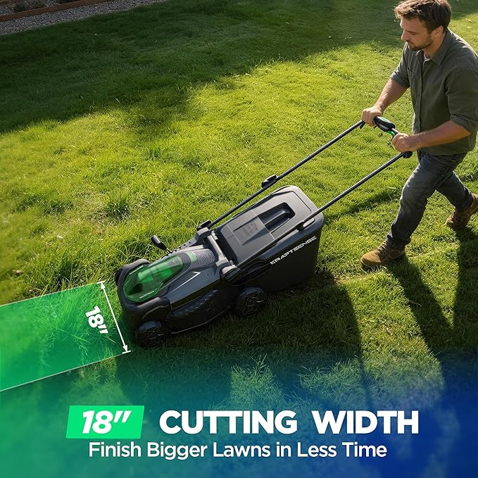18" Electric Lawn Mower, 40V Cordless Lawn Mower with 2x5.0Ah Batteries, Brushless Motor, 2-in-1 Mulching & Bagging, 6-Position Height Adjustment, for Small to Medium Yards