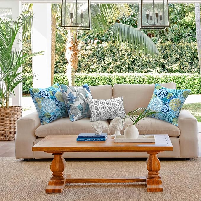 Outdoor Throw Pillows with Inners 20x20 Inch, Square Pillows Decorative for Home Garden Furniture, Dahlia Blue