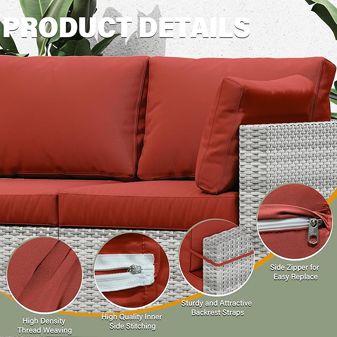 8 pcs Outdoor Cushion Slipcovers Outdoor Patio Cushions Covers Replacement Waterproof with Zipper w/3 Seat Cushion Covers and 5 Backrest Pillow Covers, Covers Only