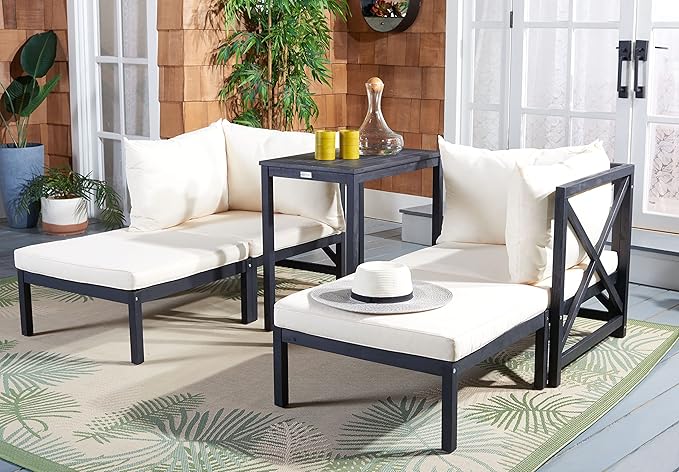SAFAVIEH Outdoor Collection Ronson Dark Slate Grey/Beige Cushion 5-Piece Sectional Patio Set