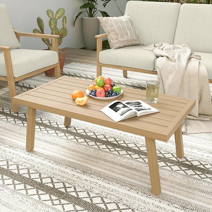 HAPPATIO 4-Piece Patio Furniture Set - Outdoor Aluminum Patio Conversation Set Includes 1 Loveseat, 2 Swivel Chairs, and 1 Coffee Table, Perfect for Porch, Deck, Garden, (Beige)
