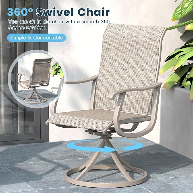 9 Pieces Patio Furniture Dining Set, 8 Textilene Swivel Dining Chairs, 60" Outdoor Round Metal Table with 1.57" Umbrella Hole, Outdoor Dining Set for Porch, Lawn, Garden, Sand/Sand