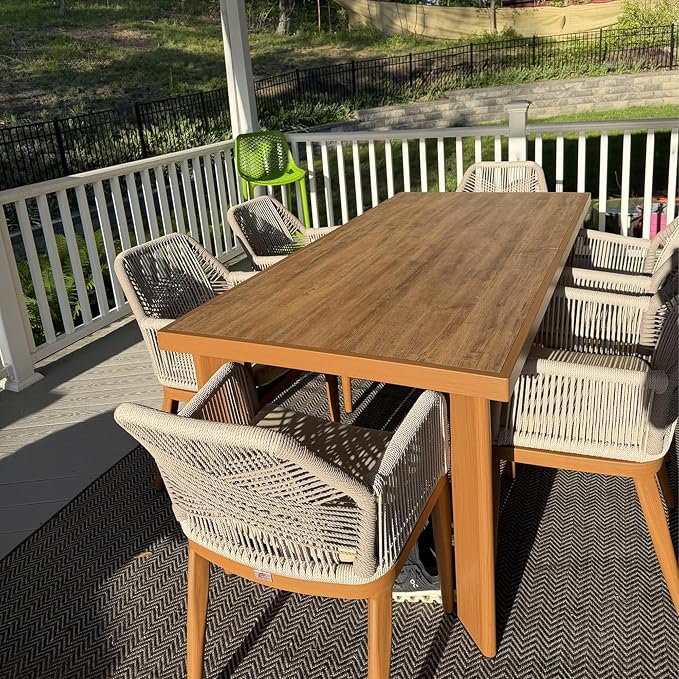 PURPLE LEAF 7 Pieces Patio Dining Set Aluminum Rectangular Table and Rattan Arm Chairs with Cushions for Kitchen Porch Garden Modern Outdoor Furniture Sets