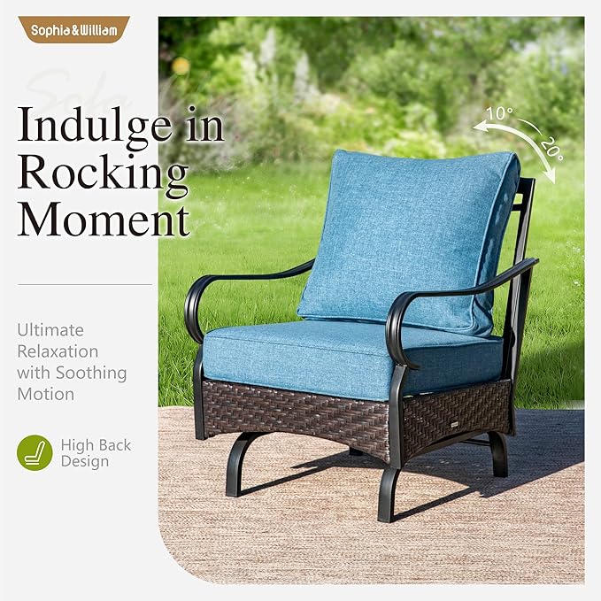 Sophia & William Patio Furniture Set, 5 Piece Metal Outdoor Conversation Set with 3-Seater Outdoor Couch, 2 Sofa Chairs, 1 Loveseat,1 Coffee Table for Outdoor Seating, Backyard, Porch(Navy)
