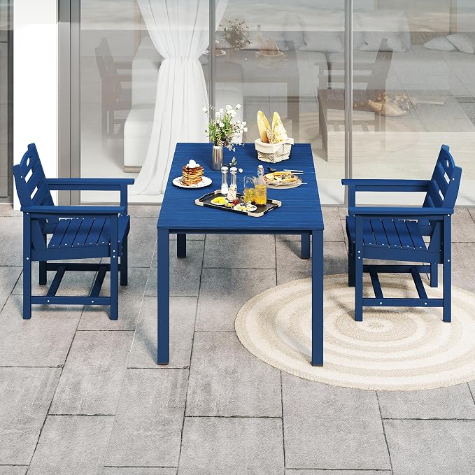 Domi HDPE Outdoor Dining Set, All-Weather 3 Piece Outdoor Dining Table Set with 2" Umbrella Hole, Outdoor Patio Dining Set for Garden, Poolside, Backyard, Deck, Blue