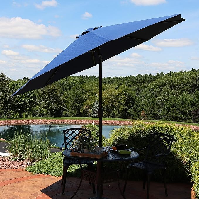 Sunnydaze 9-Foot Patio Umbrella with Fade Resistant Canopy - Auto Tilt and Crank - Rust-Resistant Aluminum Pole